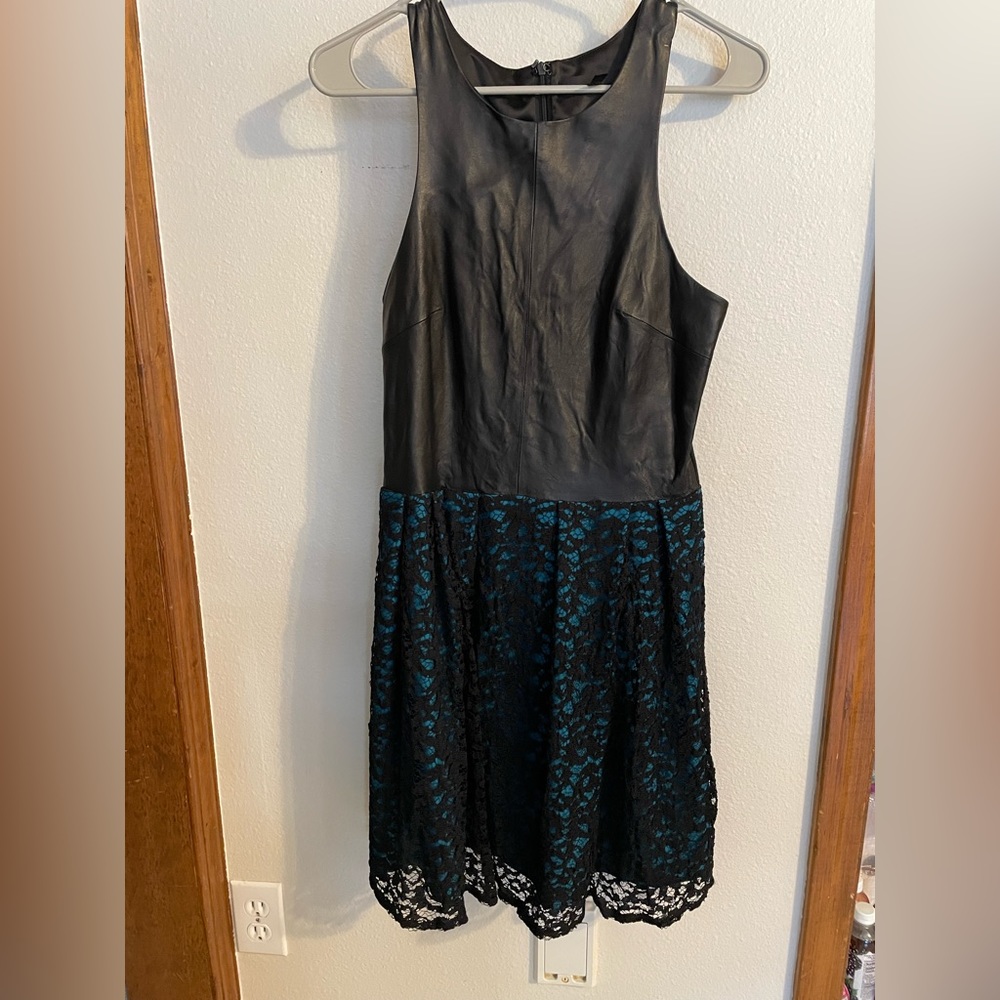 Fit & Flair Leather & Lace Dress